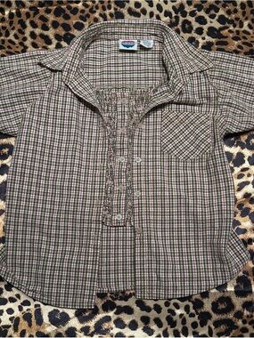Vintage New Legends Green Plaid Cropped Layered Smocked Top